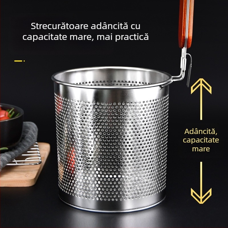 Coș de paste din oțel inoxidabil cu filtru – sită de bucătărie pentru fierbere și scurgere paste și legume