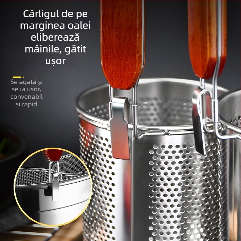 Coș de paste din oțel inoxidabil cu filtru – sită de bucătărie pentru fierbere și scurgere paste și legume