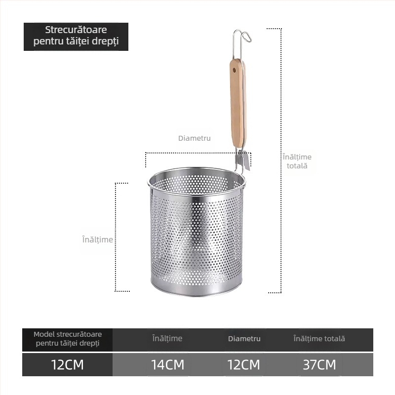 Coș de paste din oțel inoxidabil cu filtru – sită de bucătărie pentru fierbere și scurgere paste și legume
