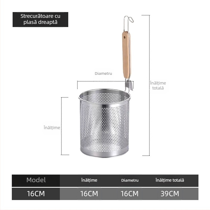 Coș de paste din oțel inoxidabil cu filtru – sită de bucătărie pentru fierbere și scurgere paste și legume