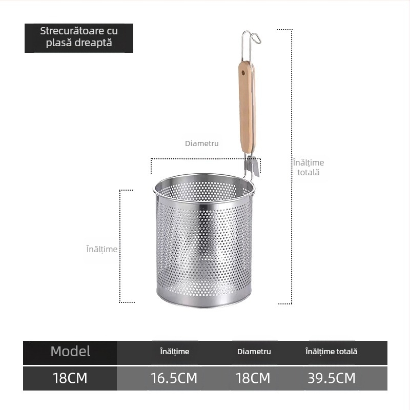 Coș de paste din oțel inoxidabil cu filtru – sită de bucătărie pentru fierbere și scurgere paste și legume