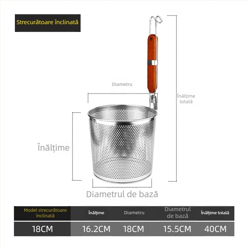 Coș de paste din oțel inoxidabil cu filtru – sită de bucătărie pentru fierbere și scurgere paste și legume