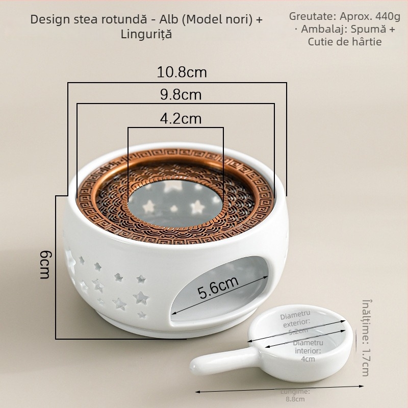 Încălzitor ceramic pentru ceai, încălzire cu lumânare, bază izolatoare pentru ceainic din sticlă, design decorativ cu grilaj tip fereastră
