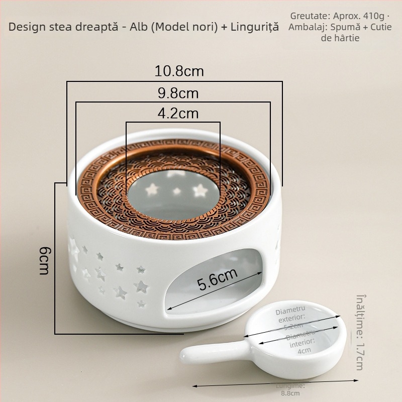 Încălzitor ceramic pentru ceai, încălzire cu lumânare, bază izolatoare pentru ceainic din sticlă, design decorativ cu grilaj tip fereastră