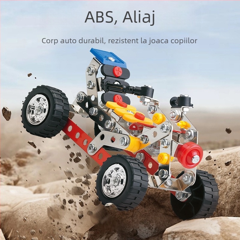 Set DIY din blocuri metalice – avion, mașină și mașină de poliție – jucării metalice pentru băieți