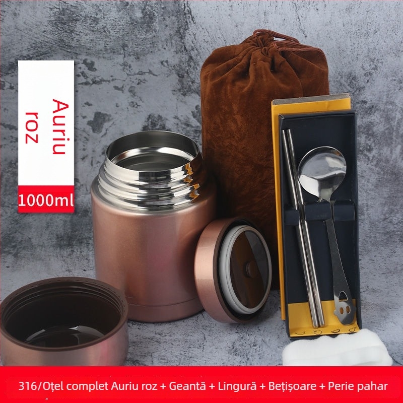 Cutie izolată pentru prânz din oțel inoxidabil 316, portabilă, fără curent electric, capacitate mare