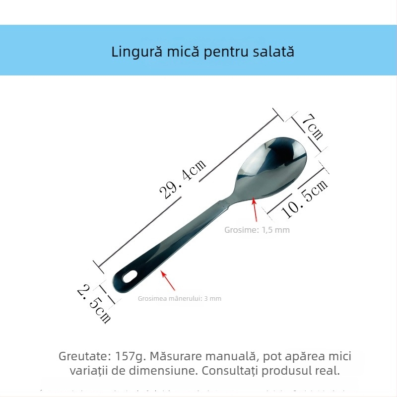 Set din oțel inoxidabil pentru servire salată: lingură de servire, furculiță de salată, furculiță de servire, strecurătoare de servire