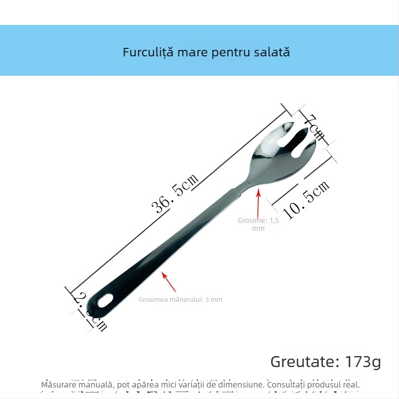 Set din oțel inoxidabil pentru servire salată: lingură de servire, furculiță de salată, furculiță de servire, strecurătoare de servire