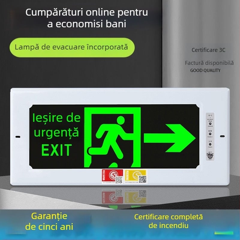 Lumină de urgență pentru incendiu cu LED încorporat, indicator de ieșire sigură și semn de traseu de evacuare (montaj încastrat)