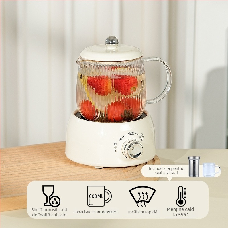 Ceainic electric din sticlă, 600 ml, pentru casă și birou, aparat de preparare a ceaiului și infuzie