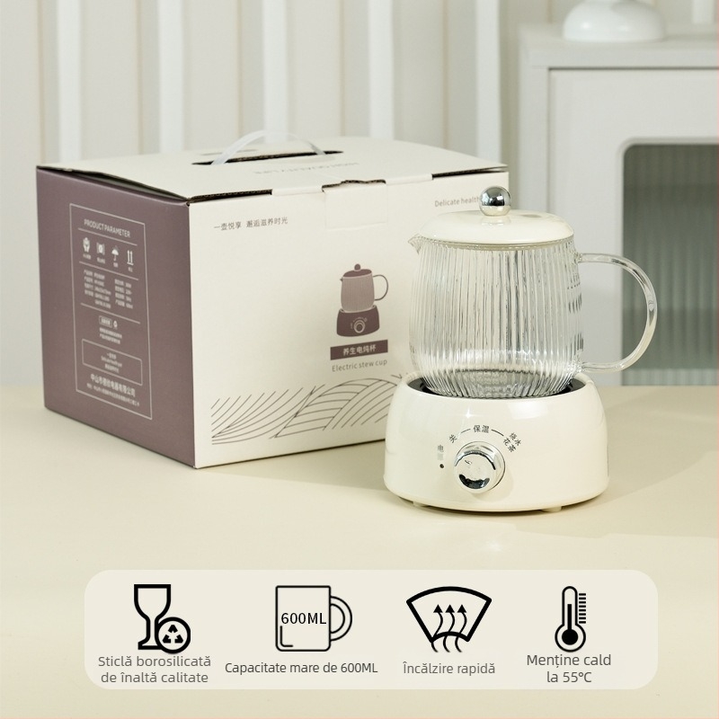 Ceainic electric din sticlă, 600 ml, pentru casă și birou, aparat de preparare a ceaiului și infuzie