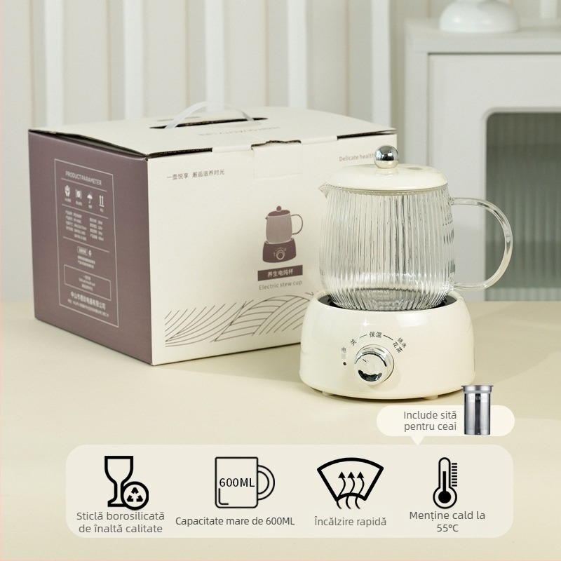 Ceainic electric din sticlă, 600 ml, pentru casă și birou, aparat de preparare a ceaiului și infuzie