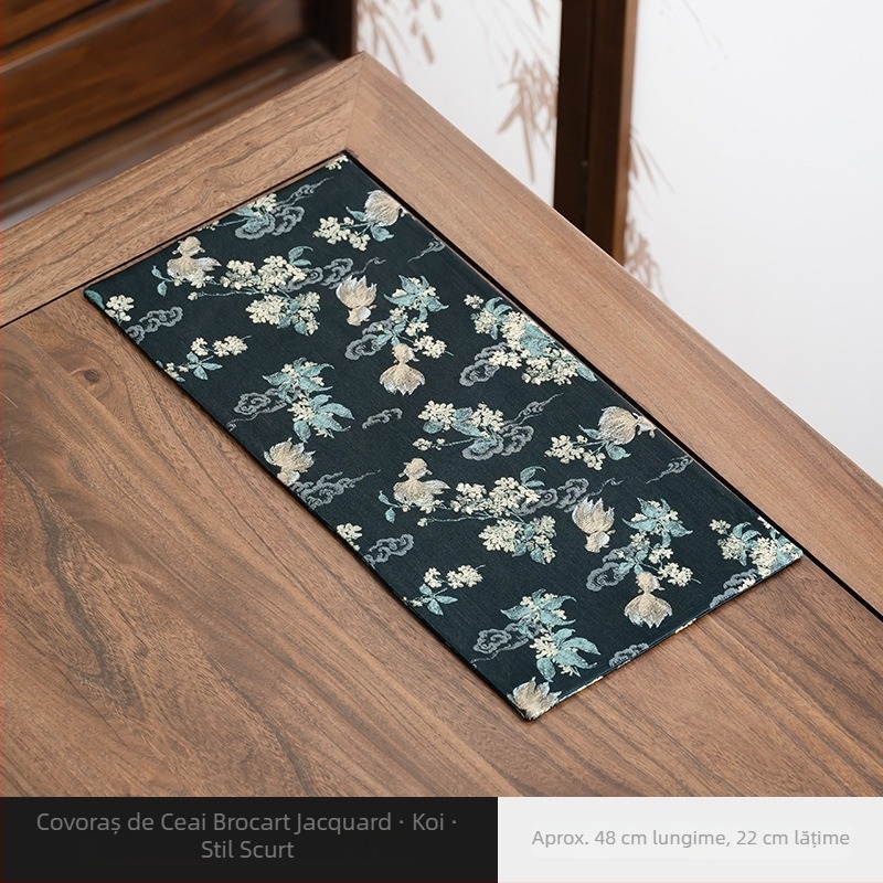 Covoraș dublu față din brocart pentru ceai, cu design bujor mov, suport pentru ceai și pernă pentru ceainic, accesorii pentru ceremonia ceaiului, țesătură, dimensiuni personalizabile 48x22 cm sau 68x35 cm