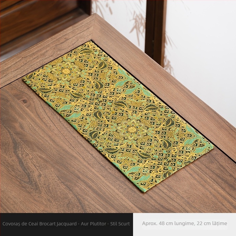 Covoraș dublu față din brocart pentru ceai, cu design bujor mov, suport pentru ceai și pernă pentru ceainic, accesorii pentru ceremonia ceaiului, țesătură, dimensiuni personalizabile 48x22 cm sau 68x35 cm