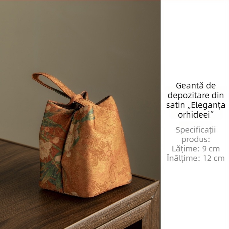 Geantă de transport din material textil pentru set de ceai și ceainic, căptușită, stil premium