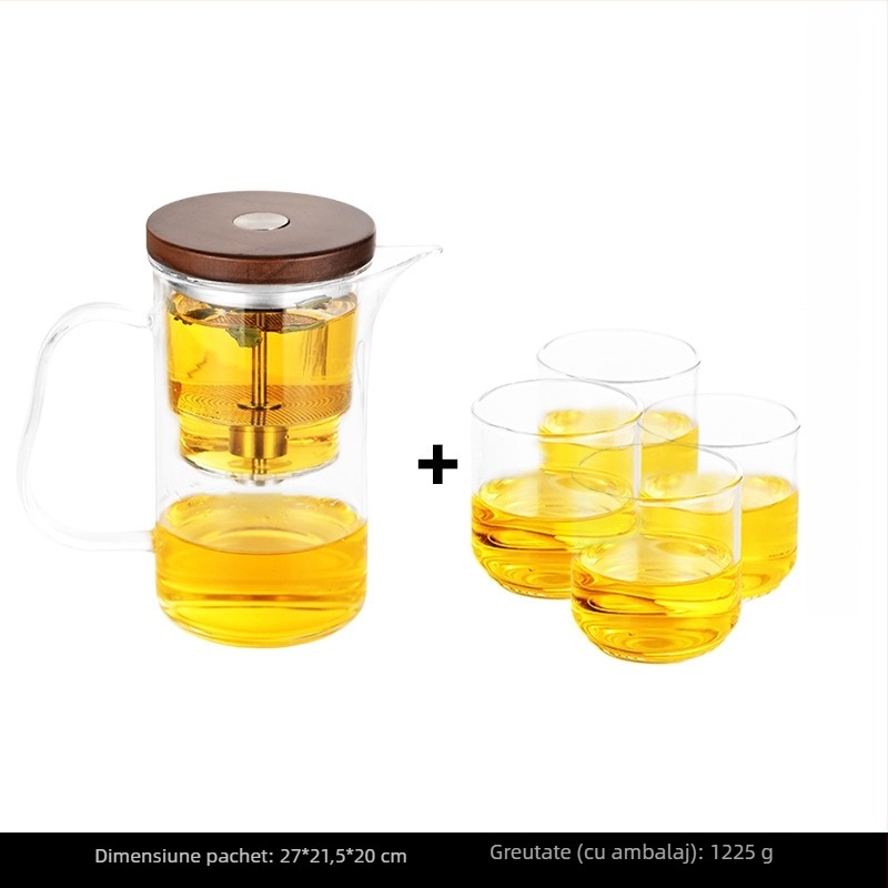 Ceainic din sticlă cu separare ceai-apă, filtru rezistent la căldură, infuzor magnetic.