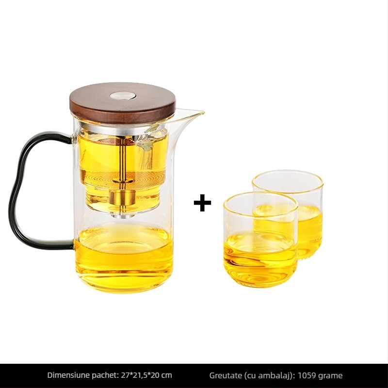Ceainic din sticlă cu separare ceai-apă, filtru rezistent la căldură, infuzor magnetic.