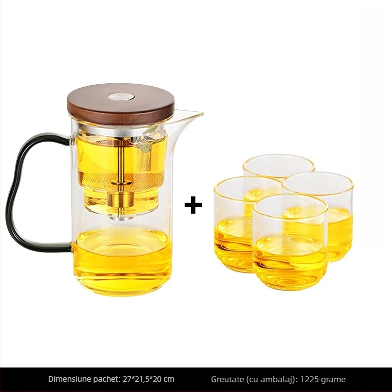 Ceainic din sticlă cu separare ceai-apă, filtru rezistent la căldură, infuzor magnetic.