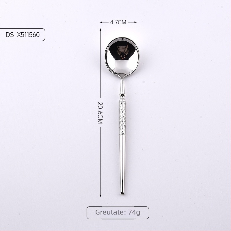 Set creativ din oțel inoxidabil 304 pentru tacâmuri occidentale, cu textură ciocănită și design stea-diamant: cuțit pentru friptură, furculiță, lingură și linguriță de desert
