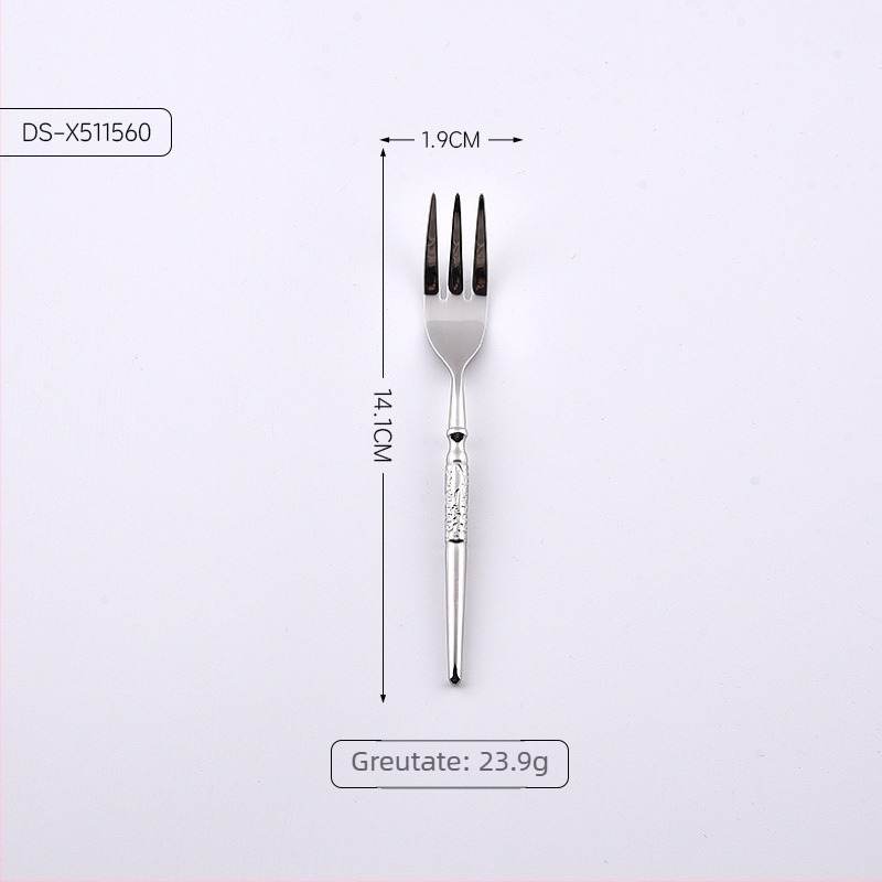 Set creativ din oțel inoxidabil 304 pentru tacâmuri occidentale, cu textură ciocănită și design stea-diamant: cuțit pentru friptură, furculiță, lingură și linguriță de desert