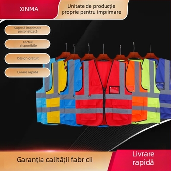 Xinma Vestă reflectorizantă de înaltă vizibilitate, cu buzunare multiple, pentru trafic, construcții și salubritate