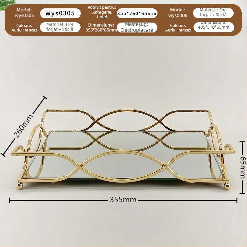 Tavă mare de fructe din sticlă în stil european, pentru ceaiul de după-amiază și gustări, tavă de desert auriu pentru masă, ornament pentru masă de cafea