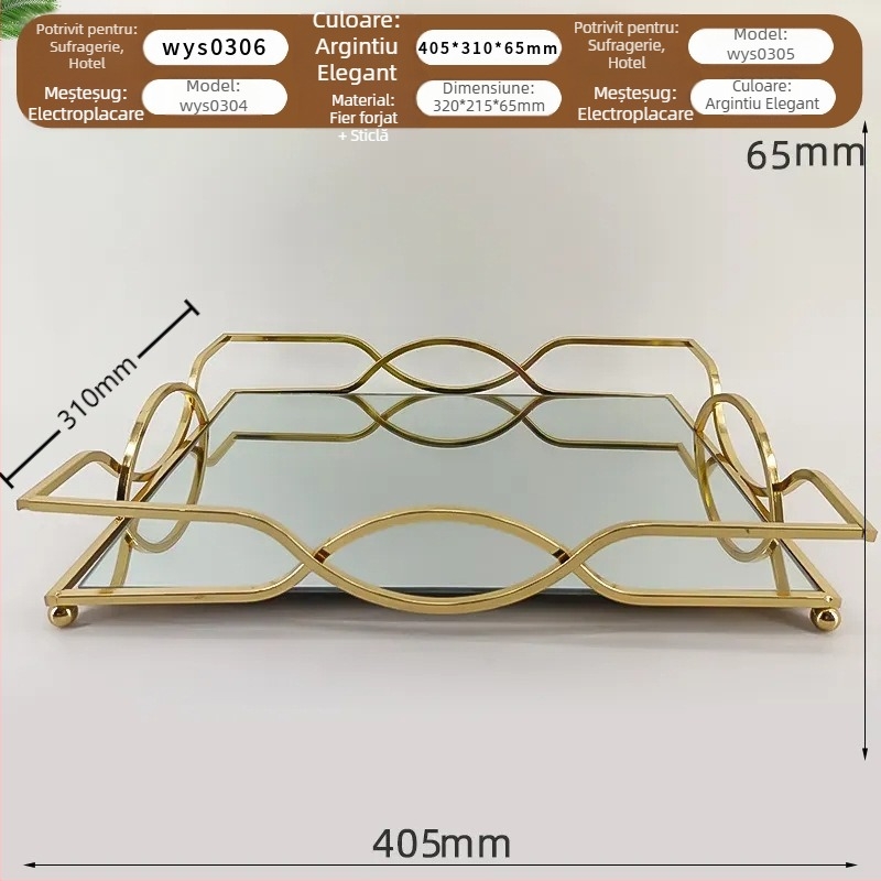 Tavă mare de fructe din sticlă în stil european, pentru ceaiul de după-amiază și gustări, tavă de desert auriu pentru masă, ornament pentru masă de cafea