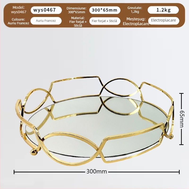 Tavă mare de fructe din sticlă în stil european, pentru ceaiul de după-amiază și gustări, tavă de desert auriu pentru masă, ornament pentru masă de cafea