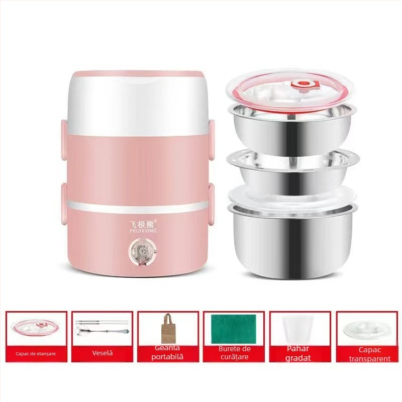 Cutie electrică pentru prânz cu izolație dublă, design compact mini, încălzire și menținerea temperaturii, liner din oțel inoxidabil, capacitate 1,3–1,5 L
