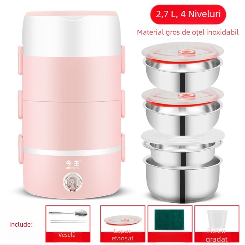 Cutie electrică pentru prânz cu izolație dublă, design compact mini, încălzire și menținerea temperaturii, liner din oțel inoxidabil, capacitate 1,3–1,5 L