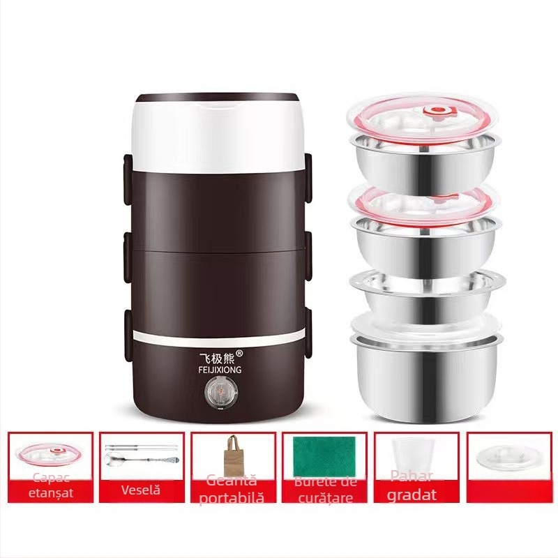 Cutie electrică pentru prânz cu izolație dublă, design compact mini, încălzire și menținerea temperaturii, liner din oțel inoxidabil, capacitate 1,3–1,5 L