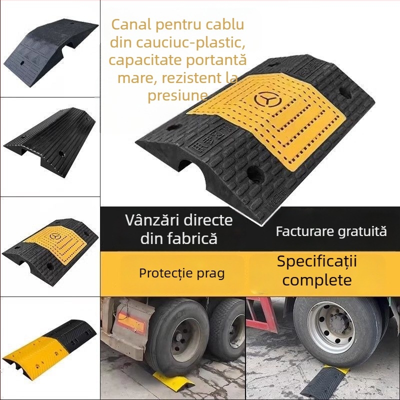 Prag de canal cablu tip pod, pantă dublă, protecție cabluri, rampă auto și limitator de viteză