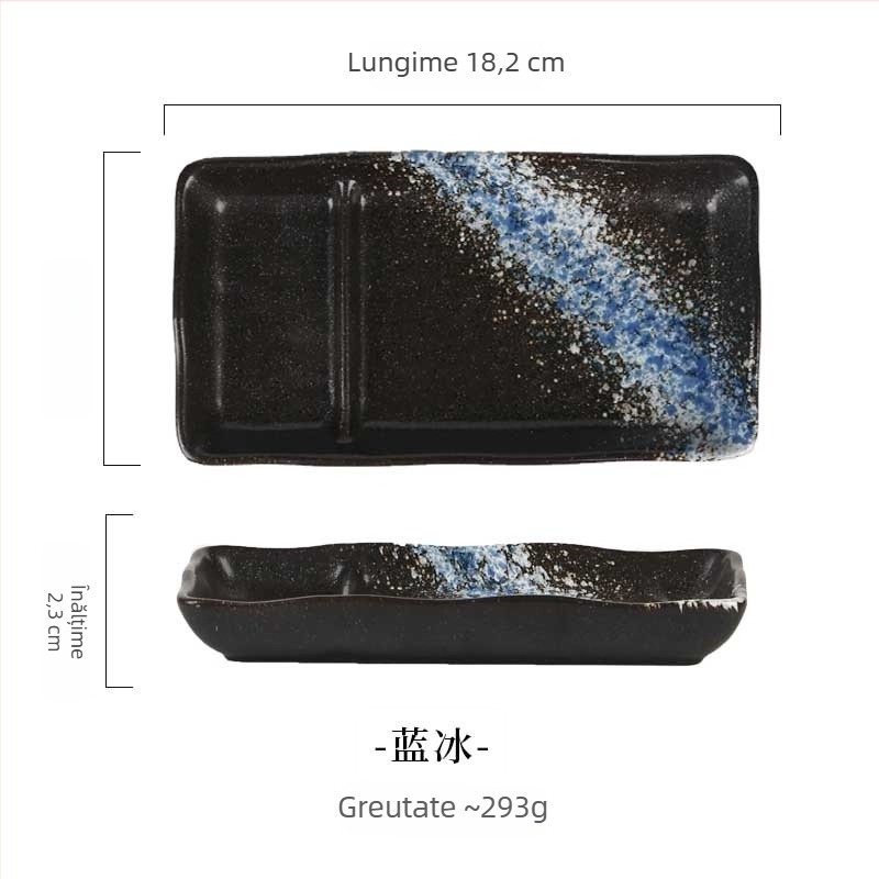 Farfurie din porțelană cu două compartimente și vas pentru sos, în stil japonez, pentru prăjituri, sushi, deserturi și gustări.
