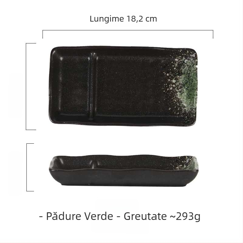 Farfurie din porțelană cu două compartimente și vas pentru sos, în stil japonez, pentru prăjituri, sushi, deserturi și gustări.