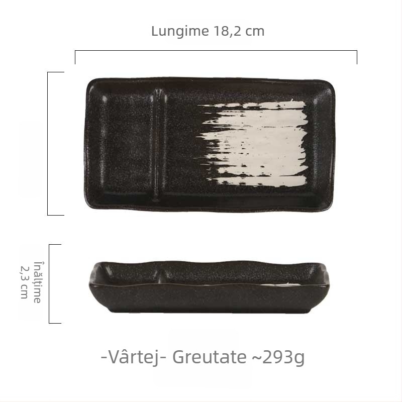 Farfurie din porțelană cu două compartimente și vas pentru sos, în stil japonez, pentru prăjituri, sushi, deserturi și gustări.