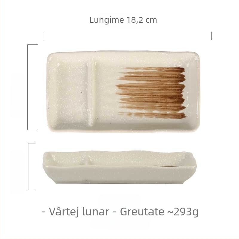 Farfurie din porțelană cu două compartimente și vas pentru sos, în stil japonez, pentru prăjituri, sushi, deserturi și gustări.