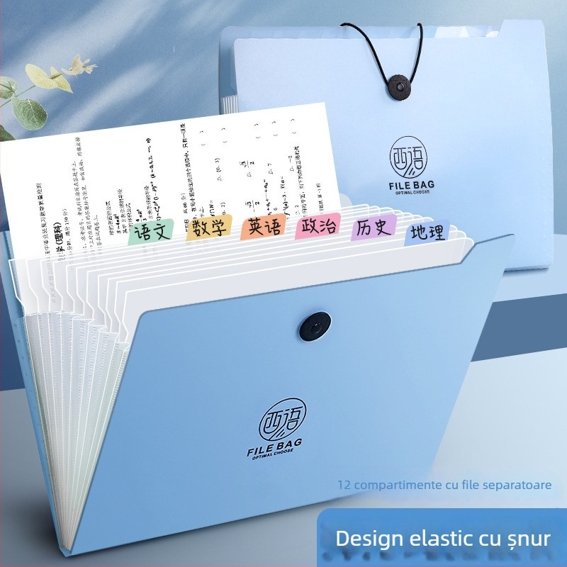 Dosar acordeon A4 pentru birou, organizator pentru lucrări ale elevilor, capacitate mare
