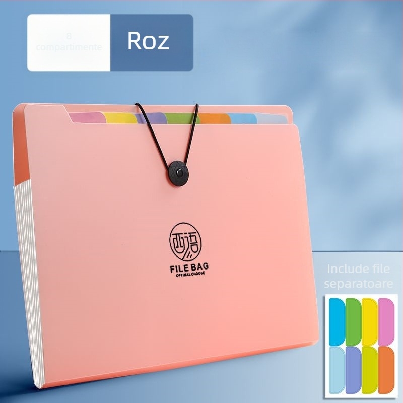 Dosar acordeon A4 pentru birou, organizator pentru lucrări ale elevilor, capacitate mare
