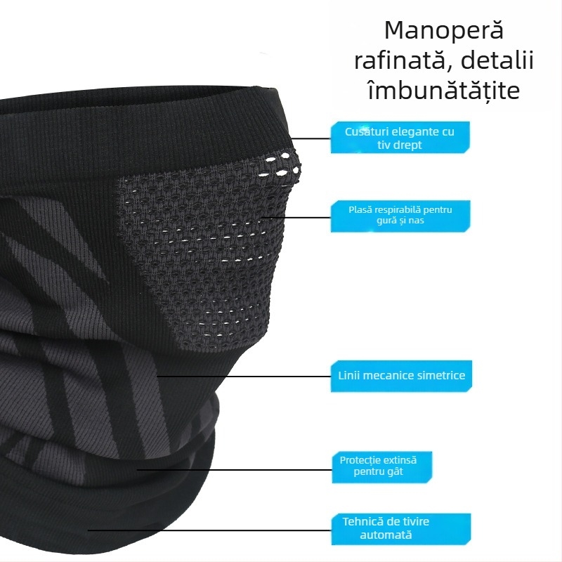 Mască tricotată din nylon pentru ciclism, toamnă–iarna, guler respirabil, fără cusături, pentru toate anotimpurile.
