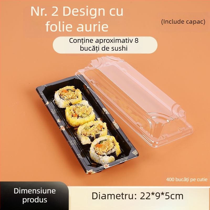 Cutie de sushi de unică folosință, dreptunghiulară, din plastic, pentru takeout, somon sashimi japonez, stil gunkan