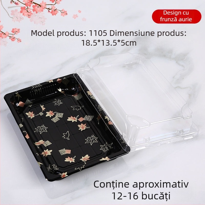 Cutie de sushi de unică folosință, dreptunghiulară, din plastic, pentru takeout, somon sashimi japonez, stil gunkan
