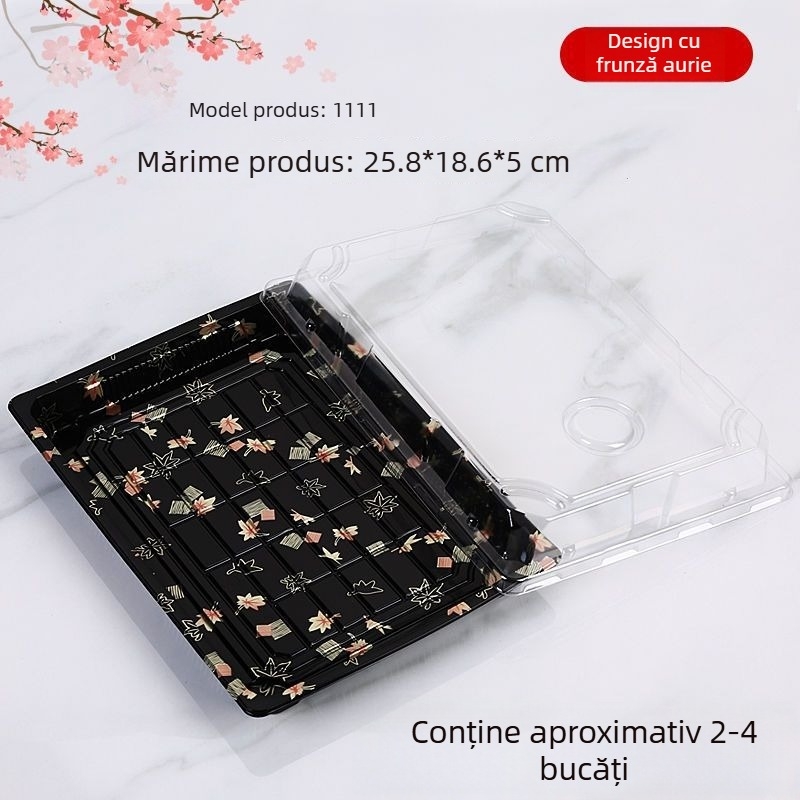 Cutie de sushi de unică folosință, dreptunghiulară, din plastic, pentru takeout, somon sashimi japonez, stil gunkan