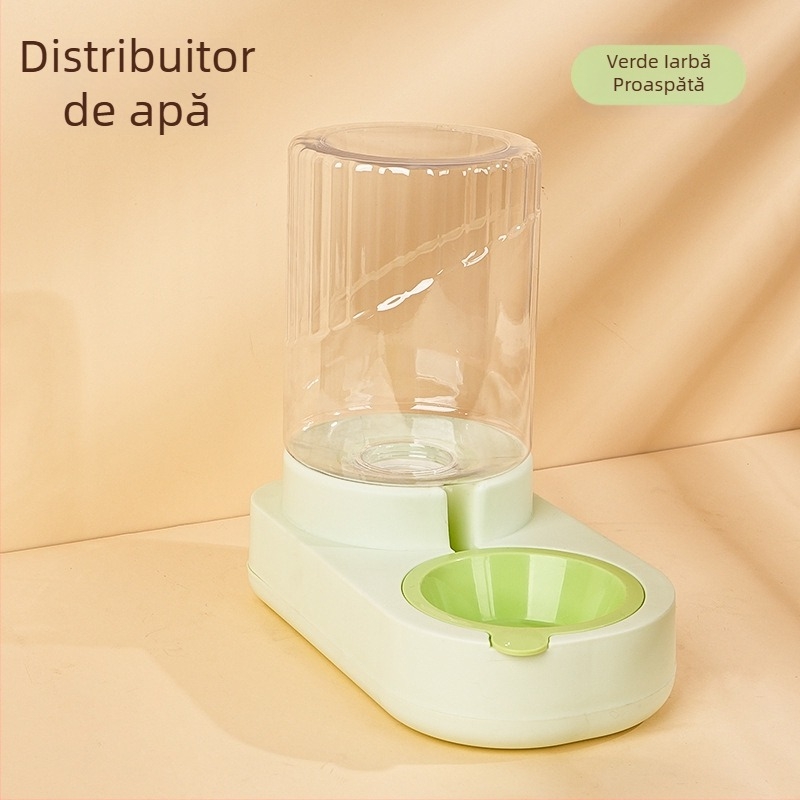 Hrănitor automat pentru pisici și câini, cu distribuator de apă, boluri anti-alunecare și un bol mare pentru hrană