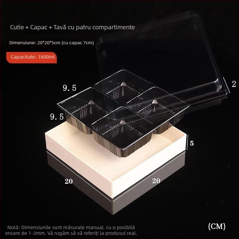 Cutie de unică folosință din lemn pentru takeout, cu nouă compartimente pentru fructe de mare, rață și preparate gătite