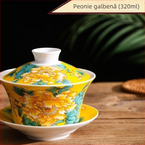 Vas ceramic cu capac pentru ceai, glazură Sancai, ceai cu opt comori, capac mare, porțelan alb, ceașcă de ceai cu flori și cafea