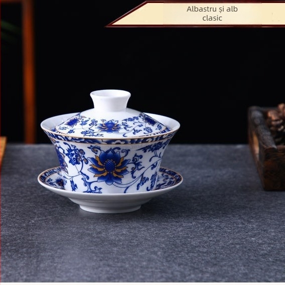 Vas ceramic cu capac pentru ceai, glazură Sancai, ceai cu opt comori, capac mare, porțelan alb, ceașcă de ceai cu flori și cafea