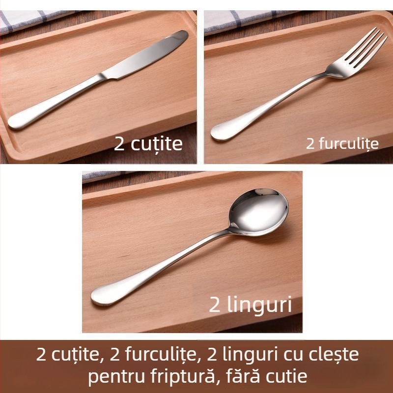 Set de tacâmuri din oțel inoxidabil, stil european, 24 piese, cutie cadou, include cuțite pentru friptură, furci și linguri