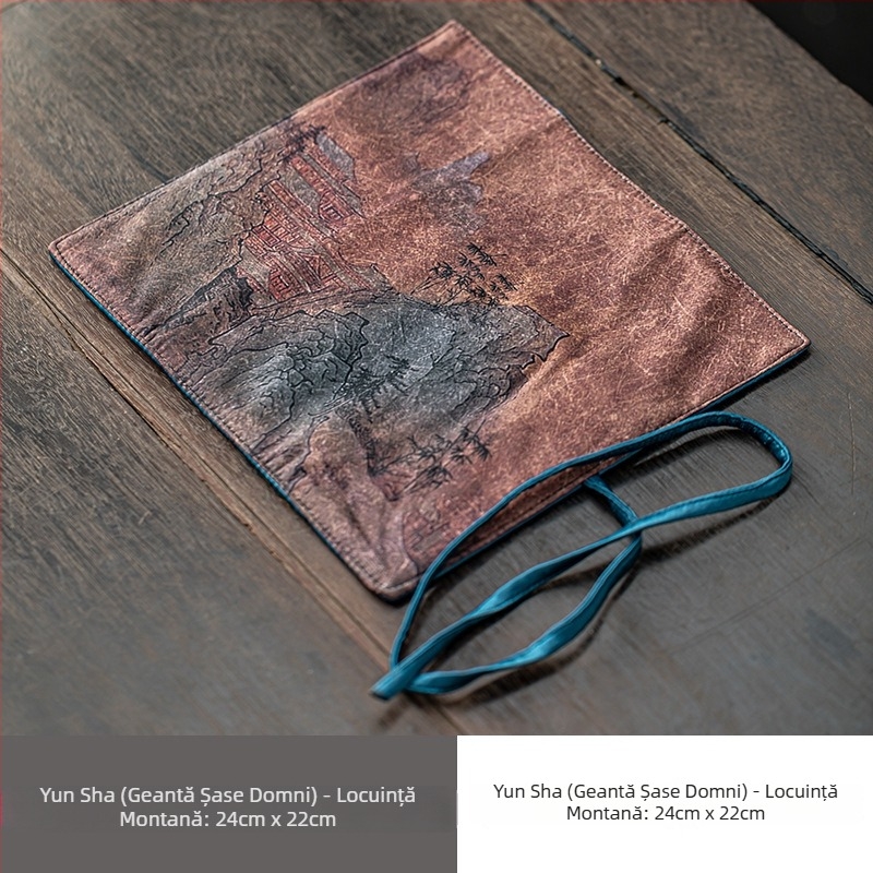 Set de accesorii pentru ceremonia ceaiului „Șase Domni” cu husă de depozitare și geantă de voiaj din pânză, set de trei piese cu ac de ceai din bambus și clips pentru ceai