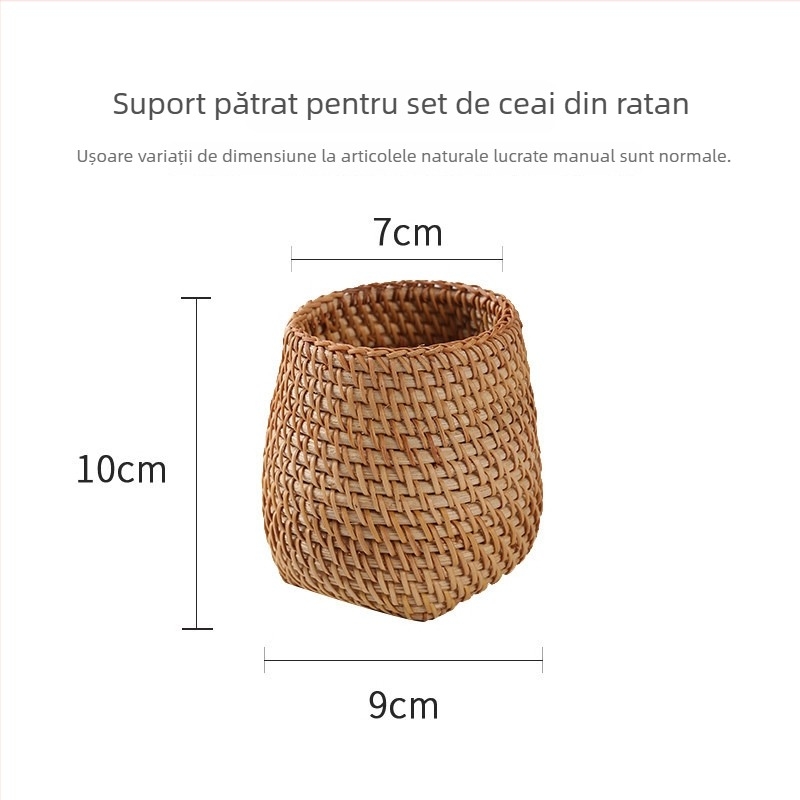 Drept pentru pix din ratan vietnamez de toamnă, set de ceai, clește din bambus pentru ceai și linguriță, set Pu'er de șase piese – accesorii pentru ceremonia ceaiului într-un tub de depozitare