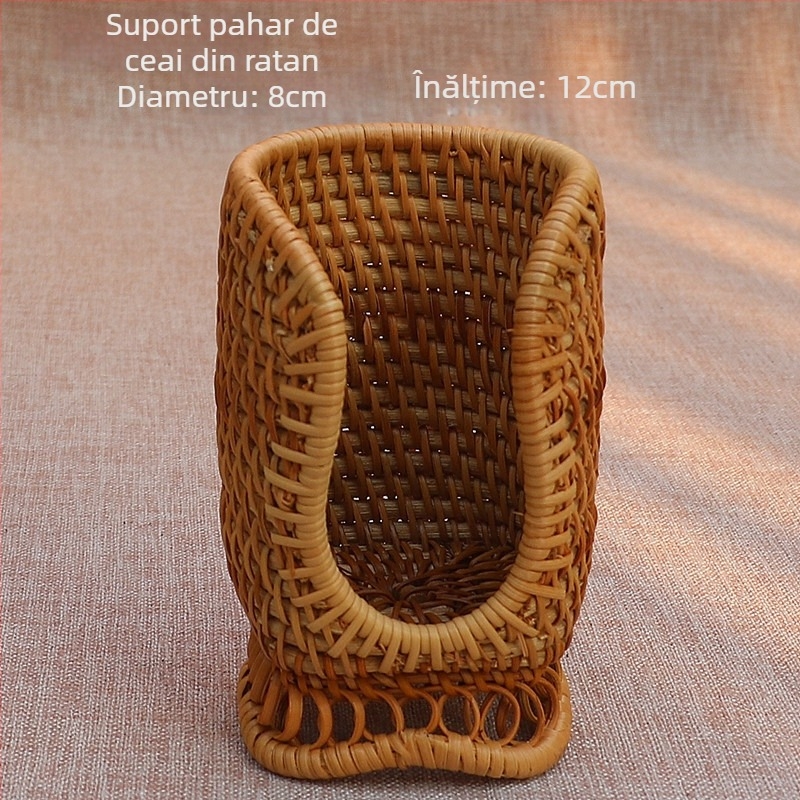 Drept pentru pix din ratan vietnamez de toamnă, set de ceai, clește din bambus pentru ceai și linguriță, set Pu'er de șase piese – accesorii pentru ceremonia ceaiului într-un tub de depozitare